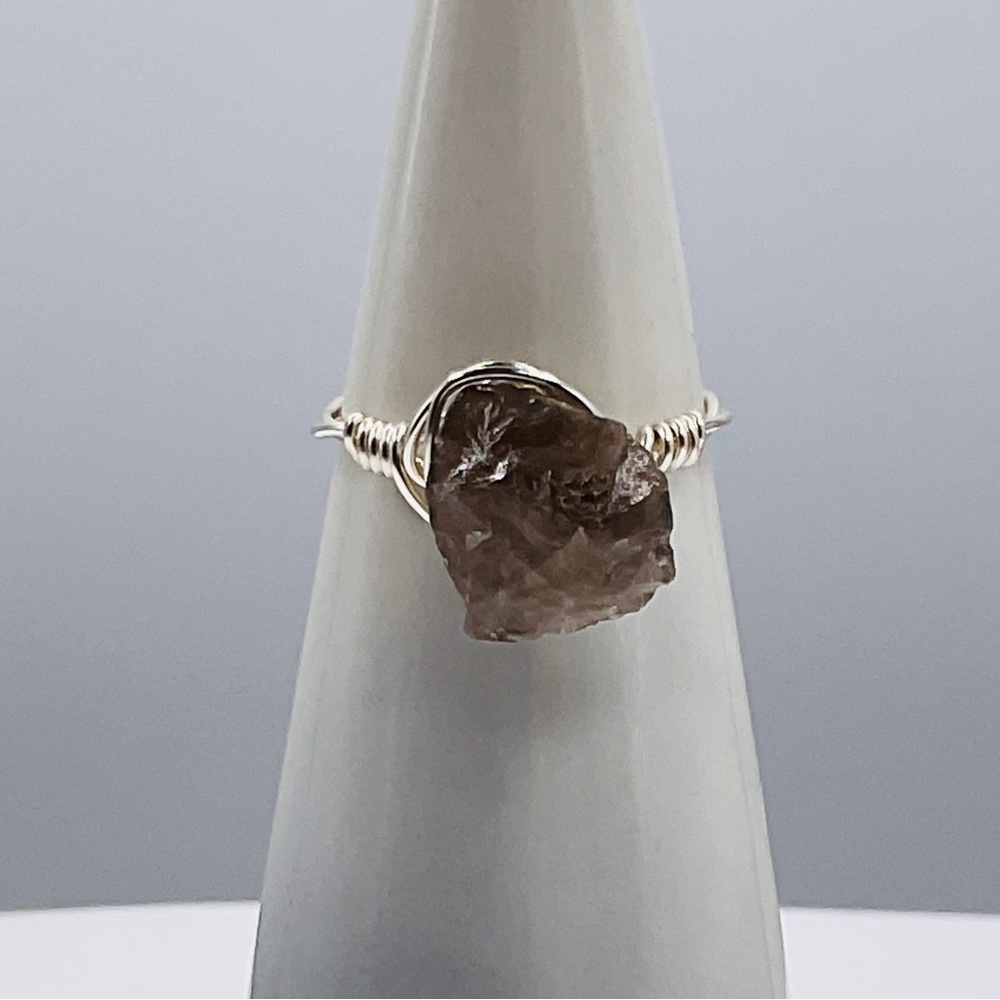 Smoky Quartz Ring Size 7 Raw Natural Gemstone Silver Boho Wire Wrap Jewelry